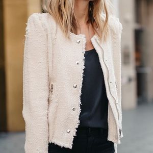 White IRO Boucle jacket. Mildly distressed style silver accents.